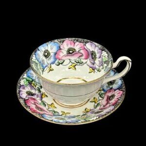 Vintage 1940's Taylor and Kent Bone China Floral Gold Trimmed Teacup & Saucer